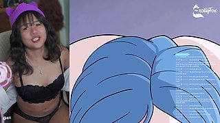 Reaction of cute Asian streamer ExotiqFox to hot Dragon Ball hentai - Solo masturbation fun!