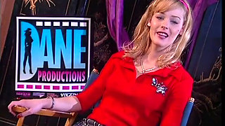 Stunning blonde in black stockings sucks a huge hard cock