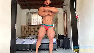 Bodybuilders Flexes His Sweaty Muscles - Sexy Colombian