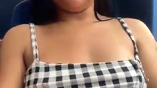 Latina masturbates and cums on the bus