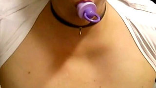 Spank the Nipples and the Big Saggy Tits, if There Wasn't That Vibro Plug in Her Mouth, That Would Be Really Intense.