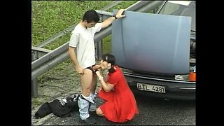 Slutty MILF Sucks Big Cock in Car Then Fucks Her on Highway
