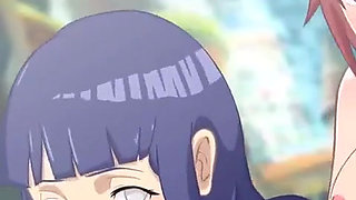 Naruto and Fairy Tail - Himawari Sakura Hinata Futa Sara Lesbian Orgy P67