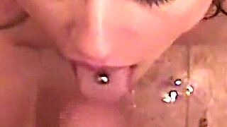 Blonde Babe Kneels Down to Suck an Deepthroats Huge Cock and Cumshot