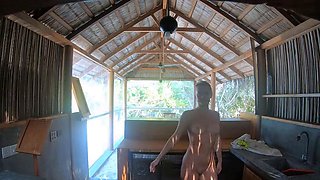 Tattooed Blonde MILF Strips in Abandoned Bar