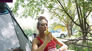 Laura Quest Outdoor Blowjob & Fucking in Tent - Amateur Camping Adventure