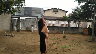 My wife masturbates herself naked in front yard