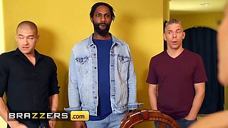 (Luna Star's) bf leaves behind valentine's day so she invites his homies (mick, xander) to a romantic dinner - brazzers