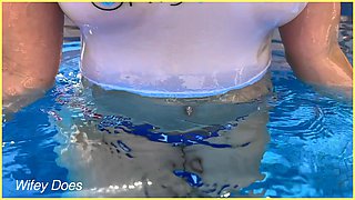 Wifey Is Braless in the Pool