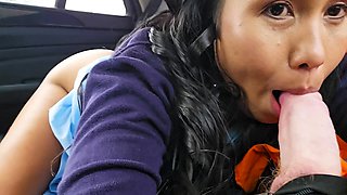 Public blowjob in a car by hot big boobs Thai MILF Joon Mali