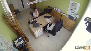 Brunette Alex Black sucking her boss's dick in the office