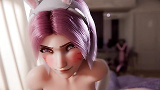 Bunny cosplay 3d girl sucks her boyfriends dick