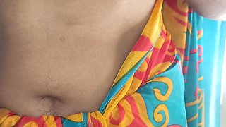 Married Women Blue Colour Saree Romance with Her Boyfriend