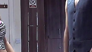The sexy slut with big tits comes in for a hairstyle and goes out with her holes wide and wet
