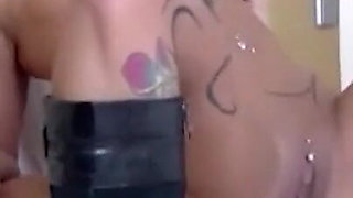 Pink hair tattooed girl loves big dick in piercing puussy