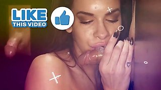 Redhead Babe With Glasses Sucks Big Dicks At The Gloryhole