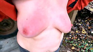 Public Tit Slapping: Naked Submissive Gets Punished in the Woods