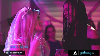 Jade Baker and Charlotte Stokely team up to pleasure hungry bride with a wild bachelorette party