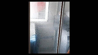Cute german student showers alone at home.
