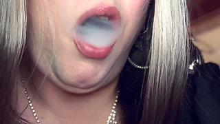 BBW Blonde Tina Snua Smokes A Slim Cigarette In A Holder In Satin Gloves With Rings