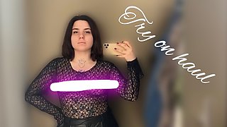 Transperent&mesh clothes try on Sexy Tattooed alternative model