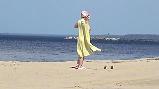 Juicy Woman Walking Naked on Beach