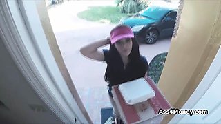 Pizza delivery girl fucks for cash on video