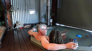 Ebony MILF Gets Her Ass Eaten and Pussy Fingered in a Hot Tub