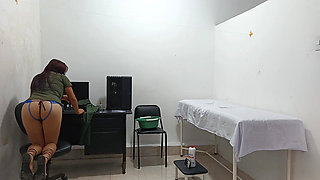 Nurse Treats a Special Client While Masturbating in the Doctor's Office