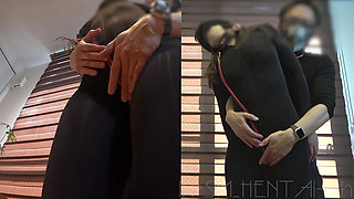 Crotch Rope Pussy Close-up: a Masochistic Slave Gives Her Master a Blow Job. Cum Drinking.
