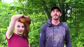 skinny redhead chick gets pounded in forest