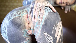 Tatted little tease straps in and lets the machine stretch her limits