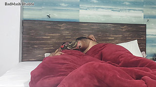 Young Bengali Pooja Bhabhi wearing blue lipstick sucked husband's cock and got fucked hard by her husband, clear hindi audio