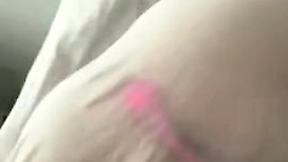 Brunette amateur babe strips off and masturbates