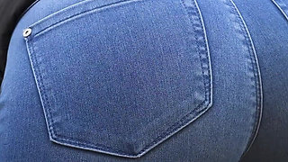 Amateur Teen In Blue Jeans Teasing Her Tight Ass In The Forest