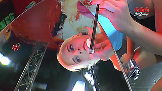 Petite Blonde Gets Into Interracial Gangbang and Bukkake