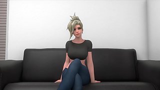 Busty Mercy from Overwatch got facial after wild fuck during casting