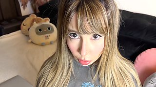 POV of a hot Latina stepsis caught watching hentai and giving a sloppy blowjob