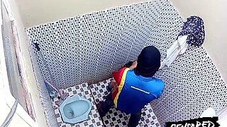 Recorded Camera In The Bathroom Of Minimarket Clerk Doing Perverted Acts