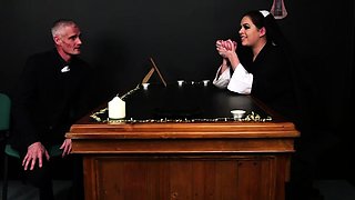 CFNM voyeur nun watches 3some BJ
