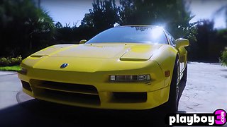 Arousing ebony babe and cougar posed by the car