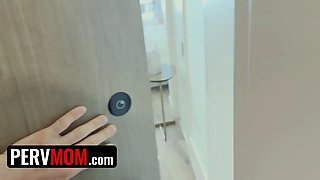 Stepson walks in on his step-mom pleasing herself with a toy while they're on vaca together
