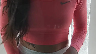 Huge Desperation Pee on the Glass Door