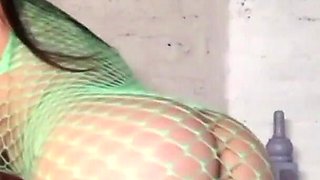 Teen in Fishnet Dress and Naked Masturbating Squirt and Orgasms