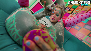 Inked-up Skinny TEEN Backdoor Play - sextoy Masturbation in Her Small Butthole