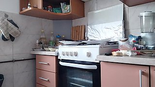 Sexy Stepmom Naked in the Kitchen, Latina Hairy Pussy, Big Tits, Big Ass