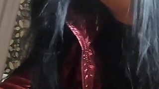 Preview-the Nympho Wife Plays with Her Camel-toe Jumpsuit and Put Some Cum on Her Shinny Red Down-ja