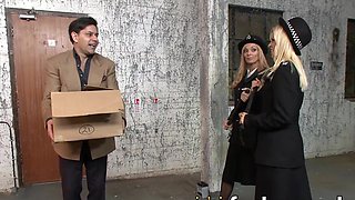 Blonde Cop Pornstars Ravish an Annoying Nerd and His Prick in XXX Threesome