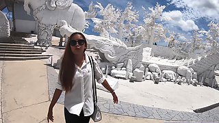 Thai girlfriend gives her white boyfriend a footjob and more