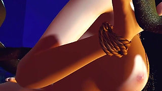 3D Cute Skinny Asian Slut Have Threesome Sex with Two Big Cock Monsters